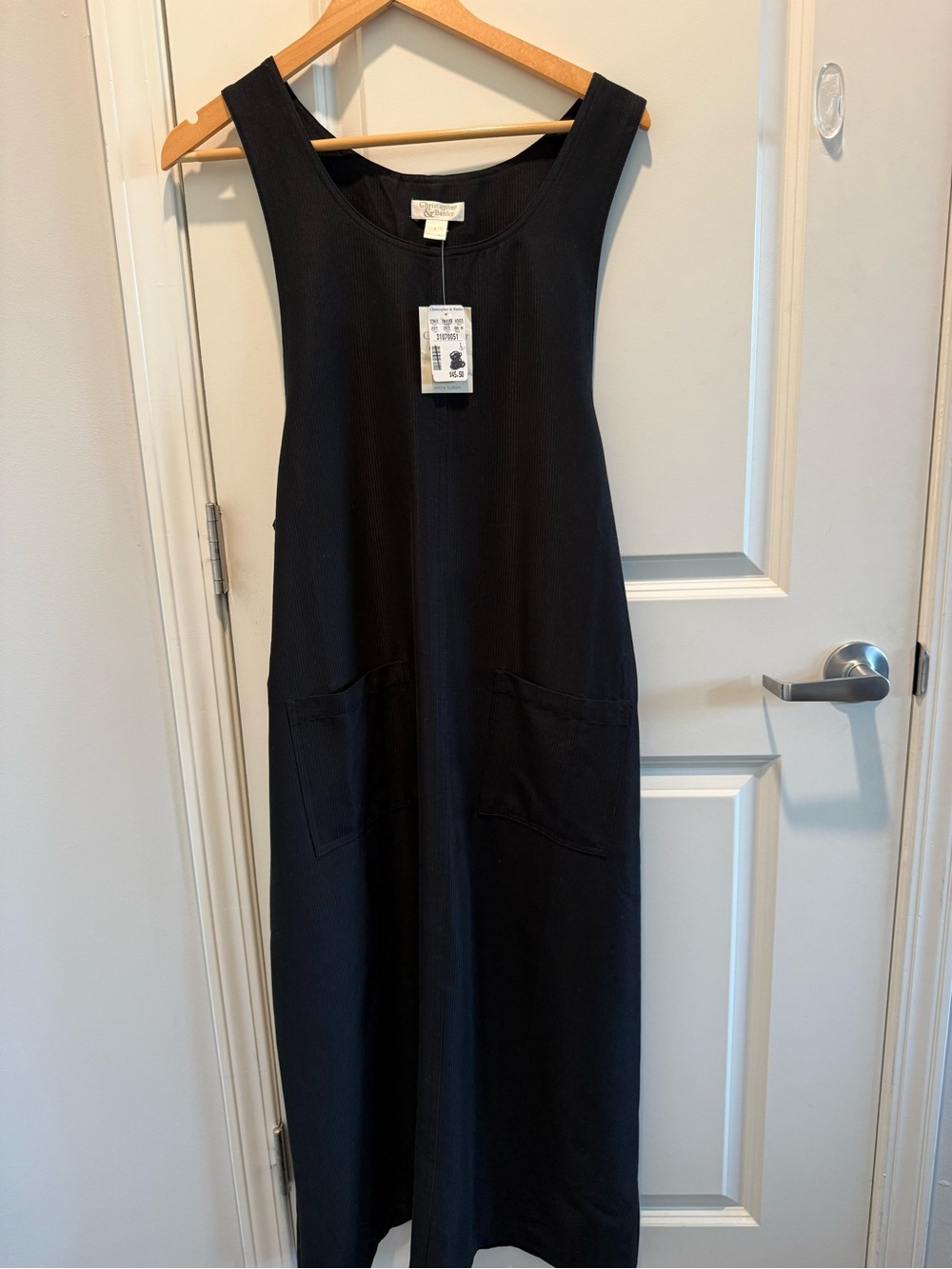 Christopher & Banks Black Textured Jumper Dress Pockets Size Large NWT